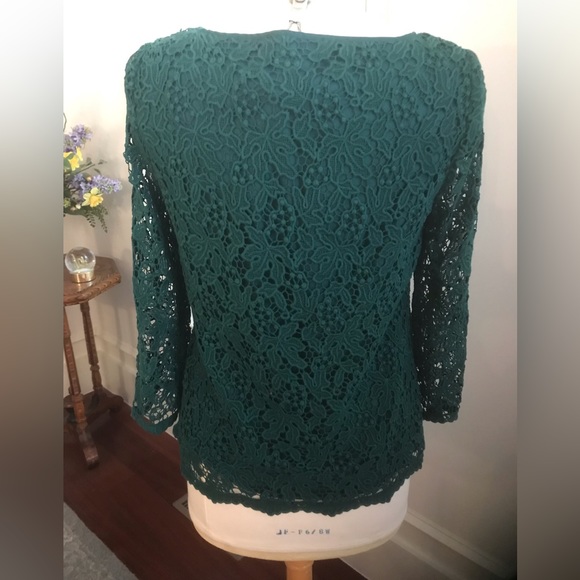Talbots Pine Green 3/4 Length Sleeves Lace Top - Picture 2 of 7